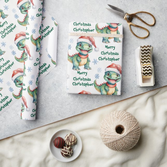 Festive Christmas Dinosaur  Wrapping Paper (Crafts)