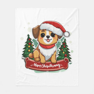 Festive Christmas Dog Design Holiday Pet Apparel Fleece Blanket