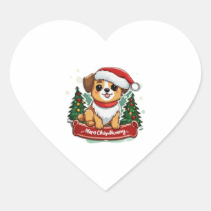 Festive Christmas Dog Design  Holiday Pet Apparel  Heart Sticker