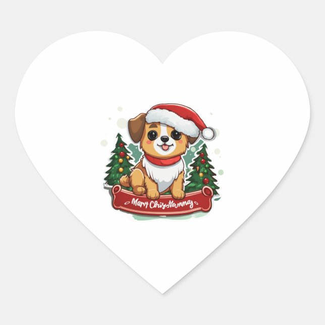 Festive Christmas Dog Design  Holiday Pet Apparel  Heart Sticker (Front)