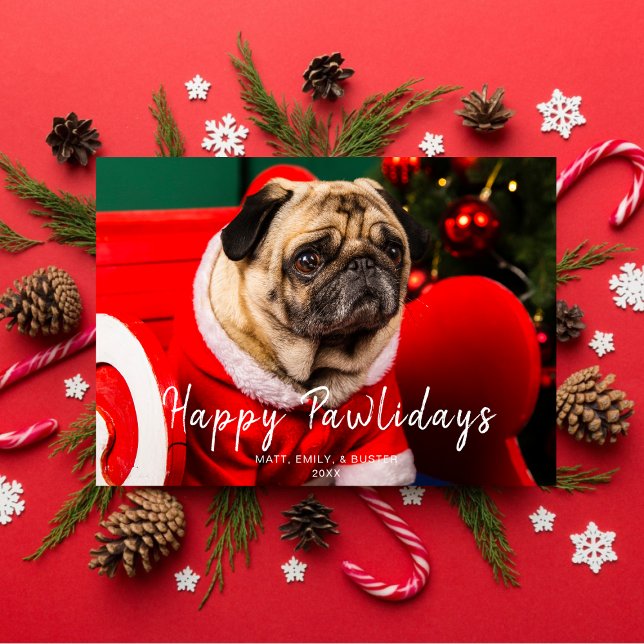 Festive Christmas Dog Photo Happy Pawlidays Green Holiday Card (Creator Uploaded)