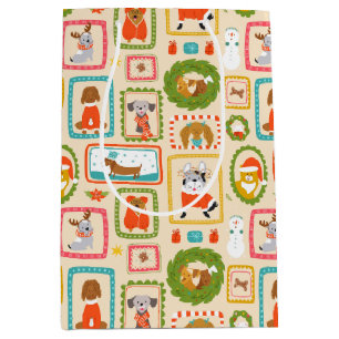 Festive Christmas Dogs Medium Gift Bag