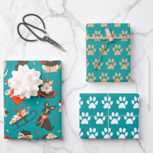 Festive Christmas Dogs Wrapping Paper Set of 3