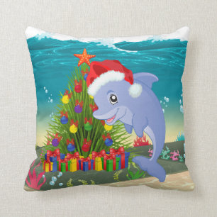 Festive Christmas dolphin seaweed tree Cushion