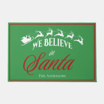 Festive Christmas Doormat Green with red border
