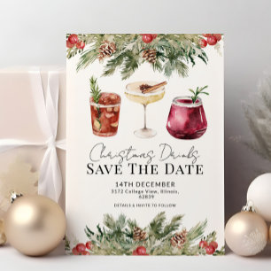 Festive Christmas Drinks Greenery Save the Date Invitation