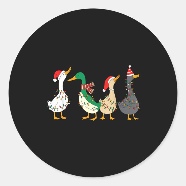 Festive Christmas Ducks Decorative Xmas Lights San Classic Round Sticker (Front)