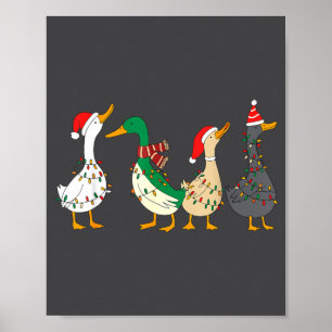 Festive Christmas Ducks Decorative Xmas Lights San Poster