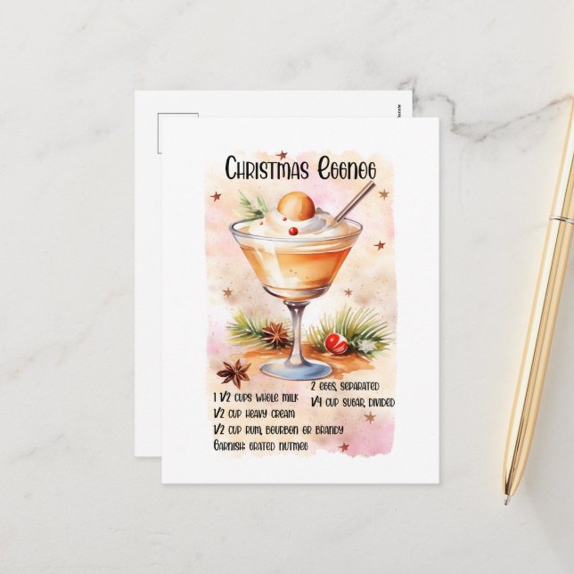 Festive Christmas eggnog recipe Holiday Postcard (Front/Back In Situ)