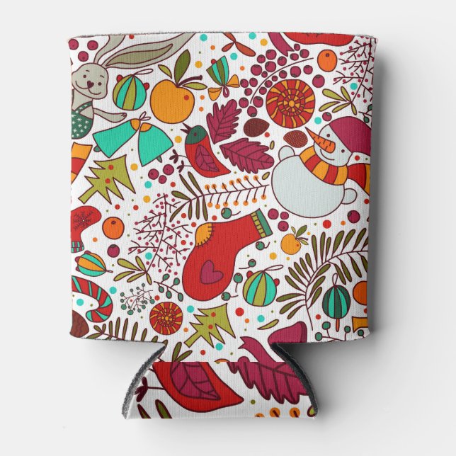 Festive Christmas Elements Seamless Design Can Cooler (Front)