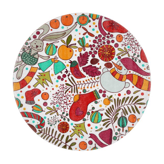 Festive Christmas Elements Seamless Design Cutting Board (Front)