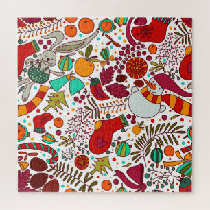 Festive Christmas Elements Seamless Design Jigsaw Puzzle
