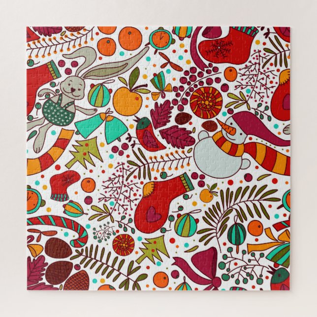Festive Christmas Elements Seamless Design Jigsaw Puzzle (Vertical)