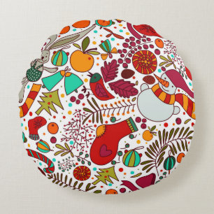 Festive Christmas Elements Seamless Design Round Cushion