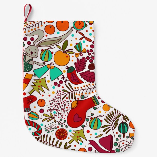 Festive Christmas Elements Seamless Design Small Christmas Stocking (Front)