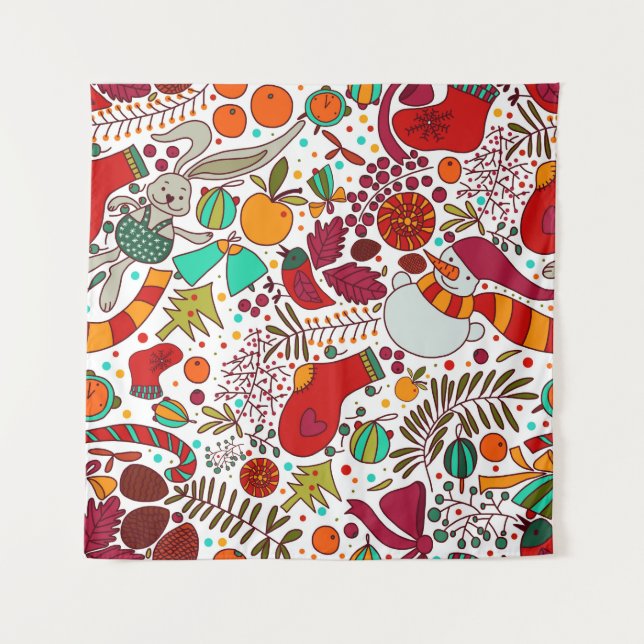 Festive Christmas Elements Seamless Design Tapestry (Front)