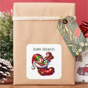 Festive Christmas elf add message Happy Holidays Square Sticker