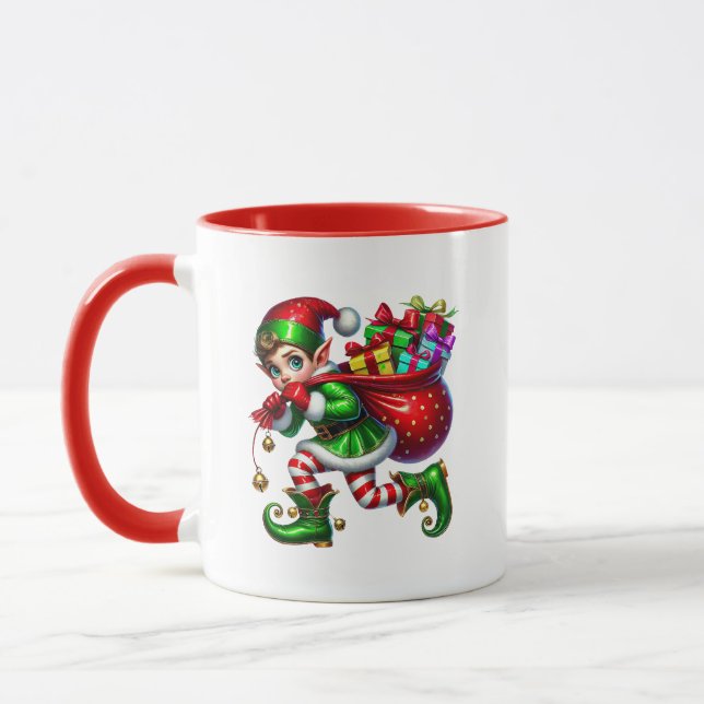 Festive Christmas elf add monogram  Mug (Left)