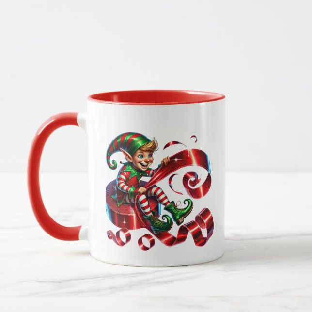 Festive Christmas elf add monogram  Mug (Left)