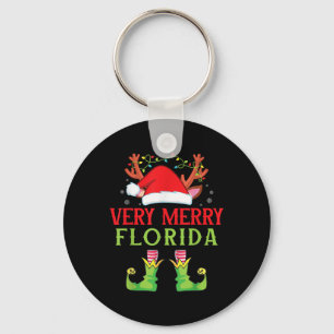 Festive Christmas Elf &amp; Santa Claus Very Merry Key Ring