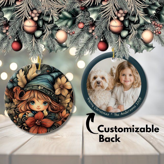 Festive Christmas Elf Customisable Ceramic Ornament (Festive Christmas Elf Customizable Ceramic Ornament)