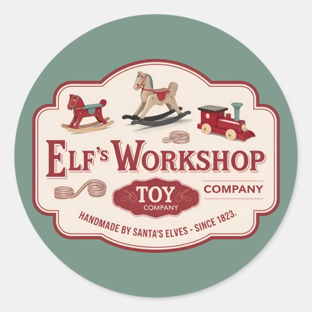 Festive Christmas Elf workshop  Classic Round Sticker (Front)