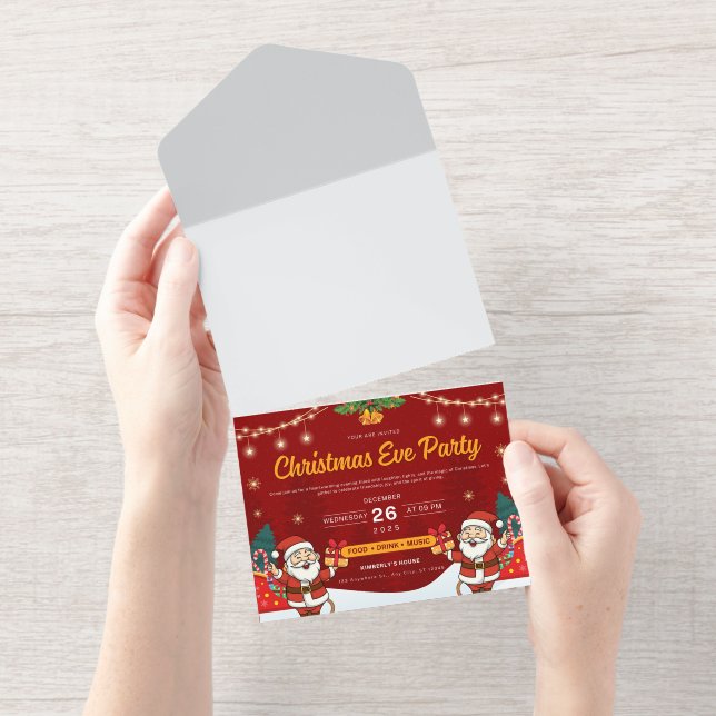 Festive Christmas Eve Party Invitation with Santa  (Tearaway)