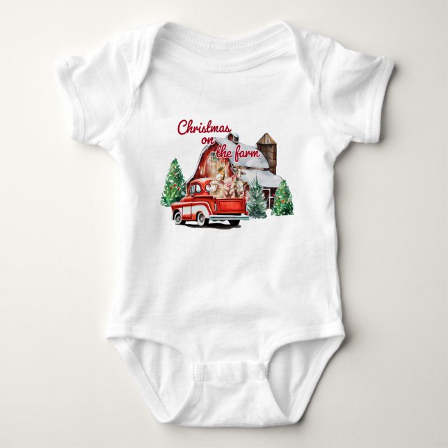 Festive Christmas farm Holiday boy Baby Bodysuit (Front)