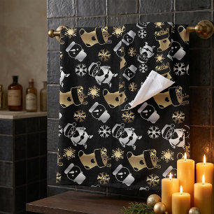 Festive Christmas Faux Gold And Silver Pattern Bath Towel Set