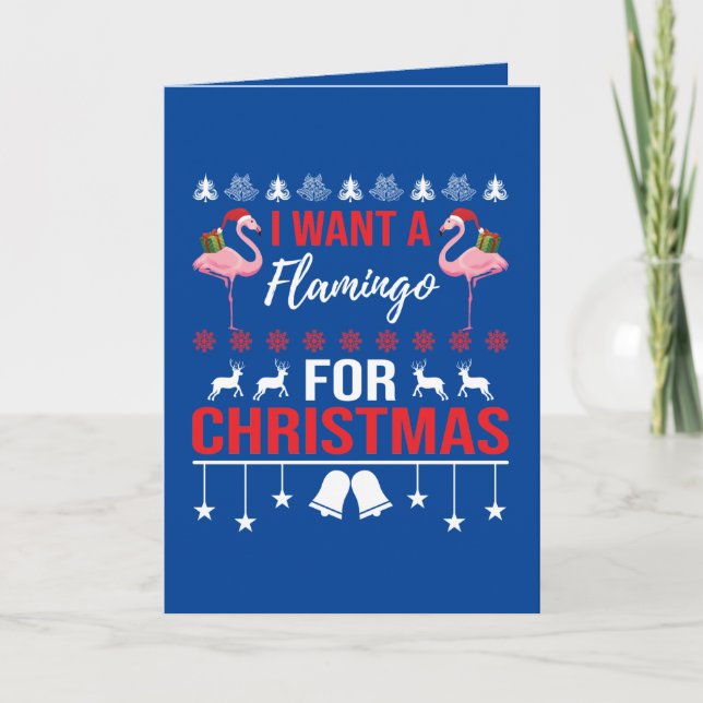 Festive Christmas flamingo add sentiment Holiday Card (Front)