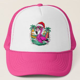 Festive Christmas Flamingo Fun in Paradise Trucker Hat
