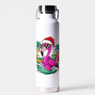 Festive Christmas Flamingo Fun in Paradise Water Bottle