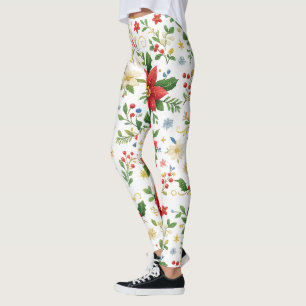 Festive Christmas Floral Pattern Leggings