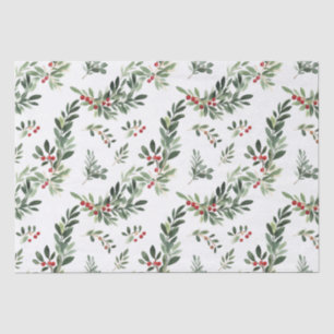 Festive Christmas Foliage Watercolor Style Holiday Tissue Paper