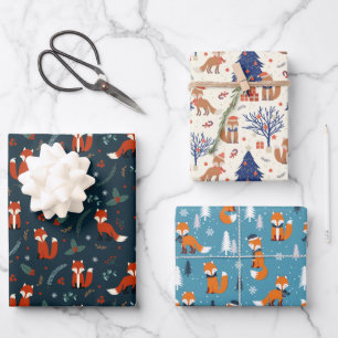 Festive Christmas fox tiled pattern Wrapping Paper Sheet