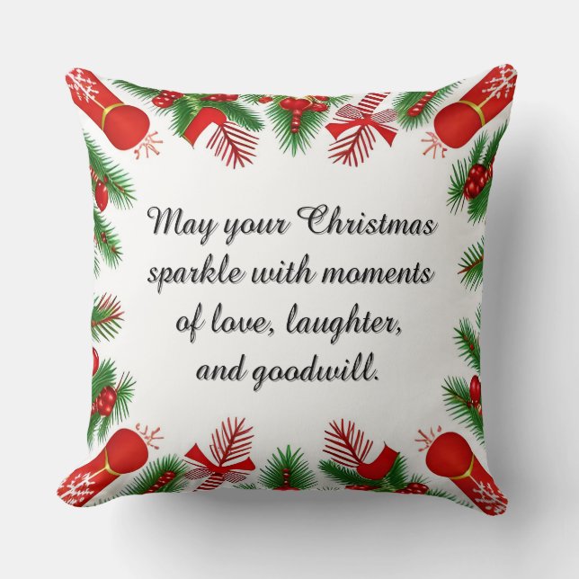 Festive Christmas Frame with Pine Branches Cushion (Front)
