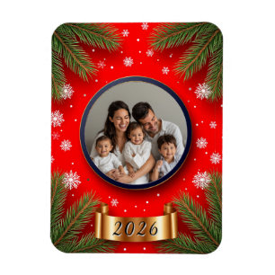Festive Christmas Frame with Pine Branches Magnet