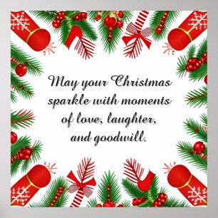 Festive Christmas Frame with Pine Branches Poster