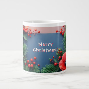 Festive Christmas Frame with Red Ornaments Large Coffee Mug
