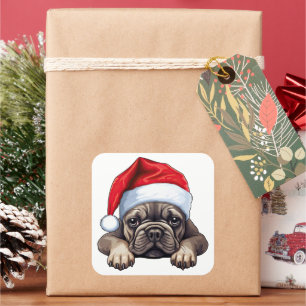 Festive Christmas French Bulldog Square Sticker