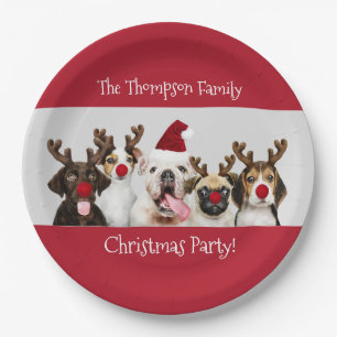 Festive Christmas Funny Cute Dogs - Party Paper Plate