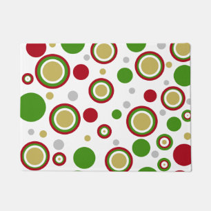 Festive Christmas Geometric Circles Red Green Gold Doormat