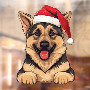 Festive Christmas German Shepherd Window Cling