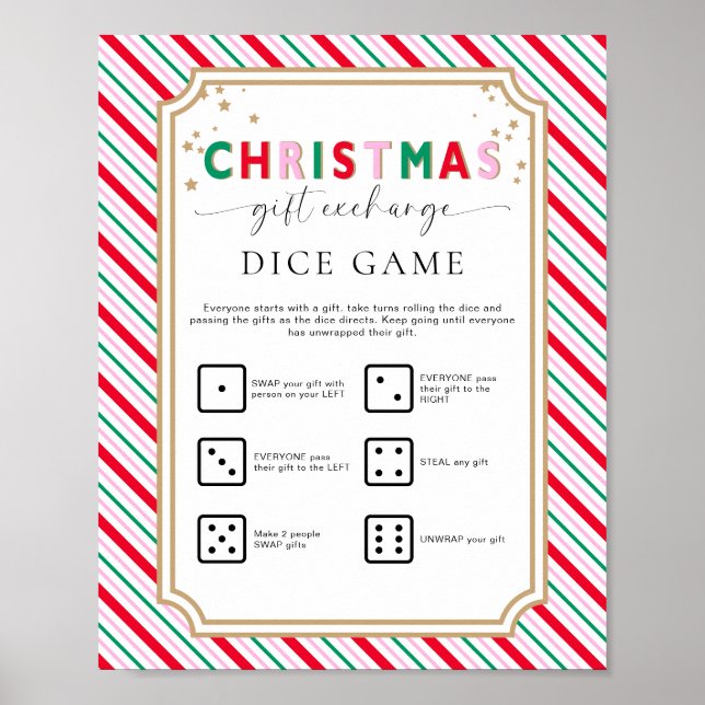 Festive Christmas Gift Exchange Dice Game Sign (Front)