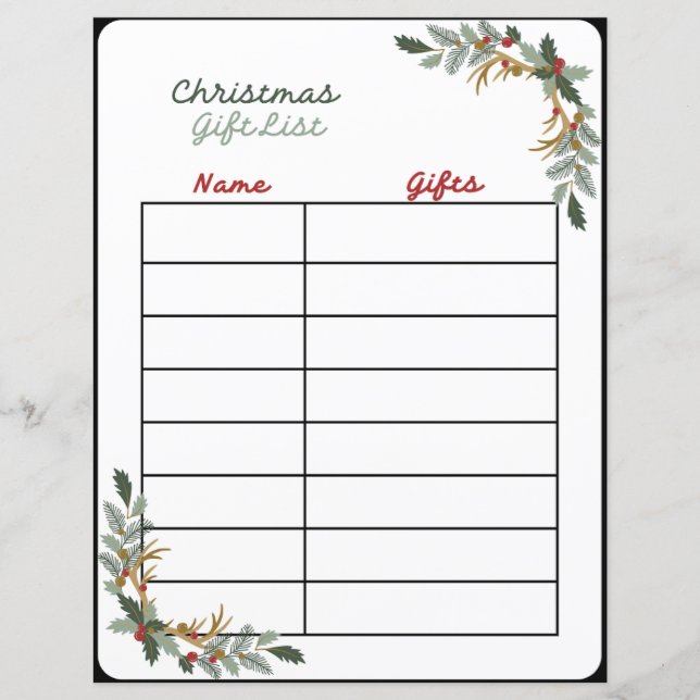 Festive Christmas Gift List Planner Page  (Front)