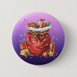 Festive Christmas Gift Sack with Presents 6 Cm Round Badge