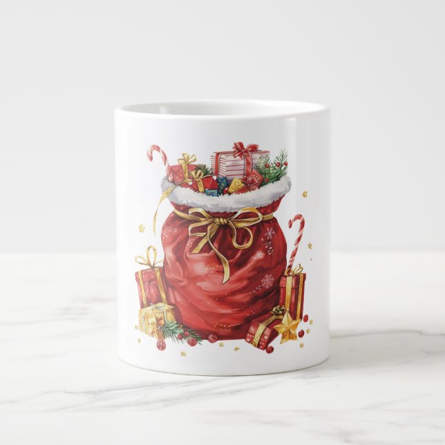 Festive Christmas Gift Sack with Presents Large Coffee Mug (Front)