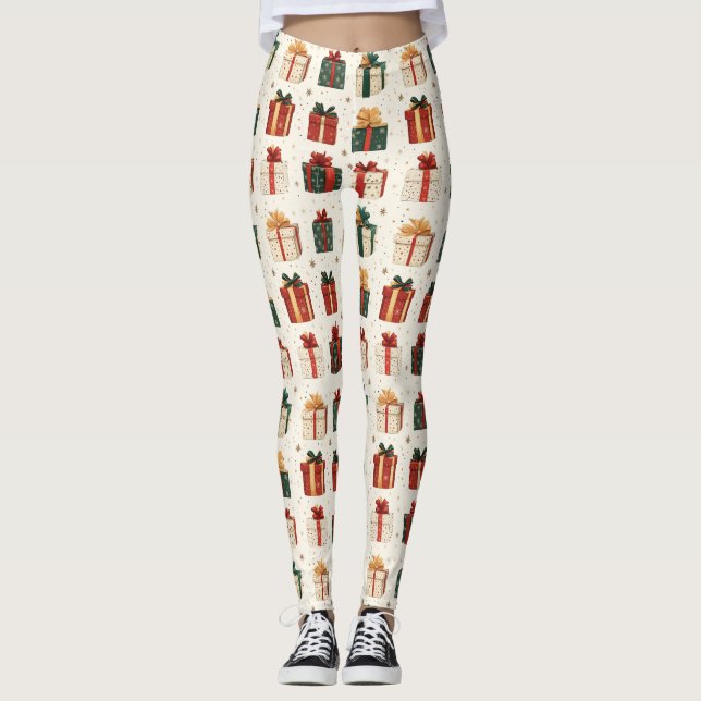 Festive Christmas Gift Wrap Design Pattern Leggings (Front)