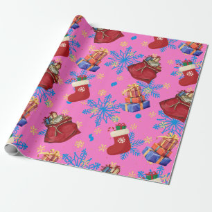 Festive Christmas Gifts and Stockings Pattern Wrapping Paper