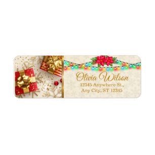 Festive Christmas Gifts Poinsettia & Lights Return Address Label